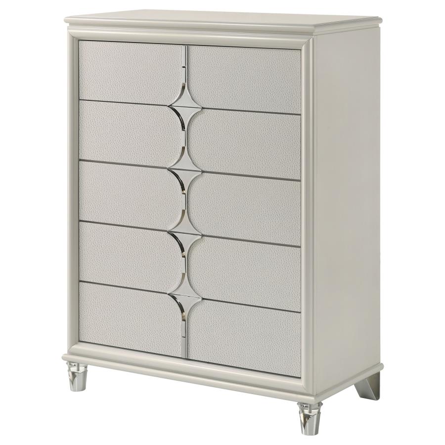 OLIVIA 5-DRAWER BEDROOM CHEST OF DRAWERS PEARL WHITE