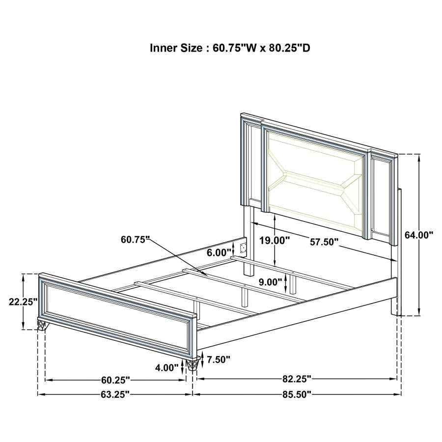 MARMORE 64-INCH QUEEN PANEL BED LED HEADBOARD WHITE