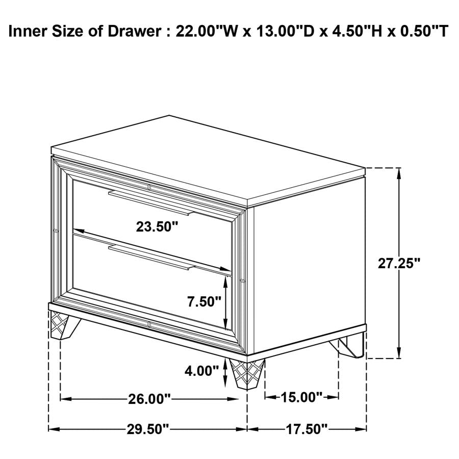 MARMORE 2-DRAWER NIGHTSTAND BEDSIDE TABLE WHITE