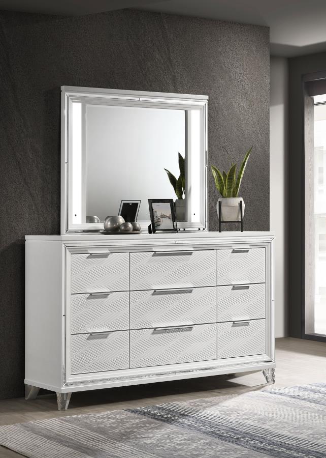 MARMORE 9-DRAWER DRESSER AND LED MIRROR WHITE