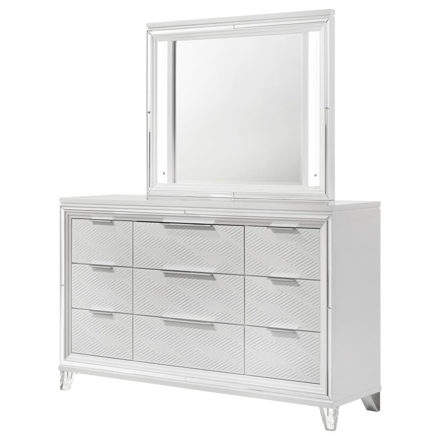 MARMORE 9-DRAWER DRESSER AND LED MIRROR WHITE