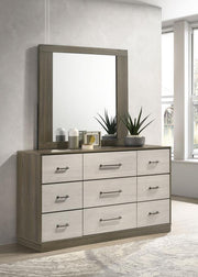 FENWICK 9-DRAWER DRESSER WITH MIRROR GREY OAK