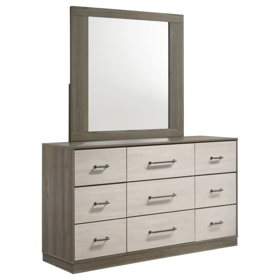FENWICK 9-DRAWER DRESSER WITH MIRROR GREY OAK