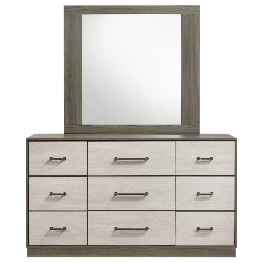 FENWICK 9-DRAWER DRESSER WITH MIRROR GREY OAK