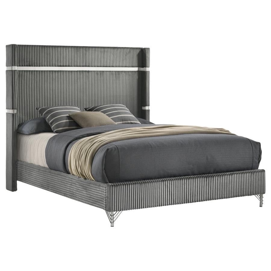 LUCIA 61-INCH UPHOLSTERED WINGBACK BED GREY