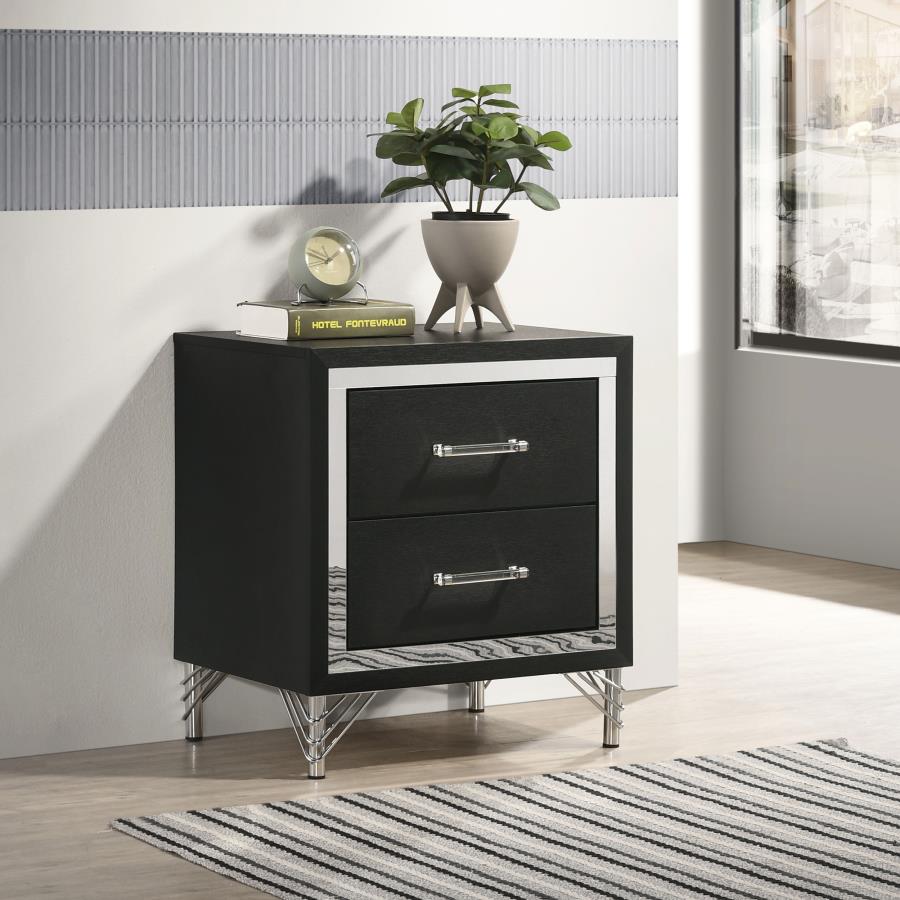 LUCIA 2-DRAWER NIGHTSTAND BEDSIDE TABLE BLACK
