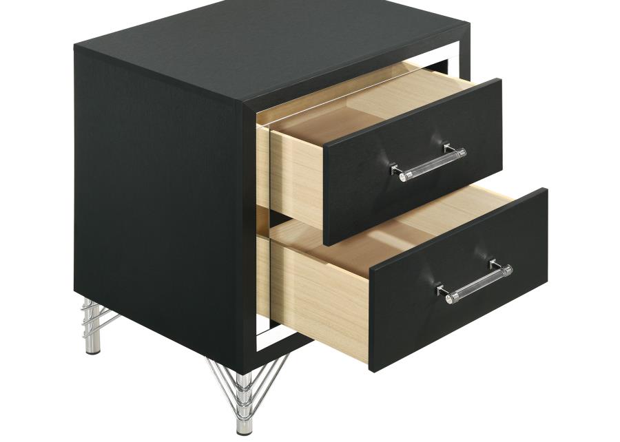LUCIA 2-DRAWER NIGHTSTAND BEDSIDE TABLE BLACK