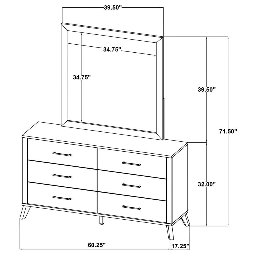 KAYWOOD 6-DRAWER DRESSER AND MIRROR NATURAL PINE