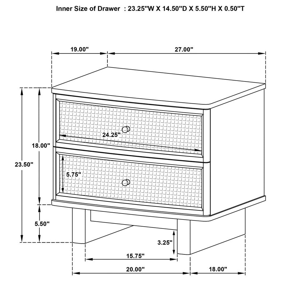KAILANI 2-DRAWER NIGHTSTAND BEDSIDE TABLE BEIGE OAK