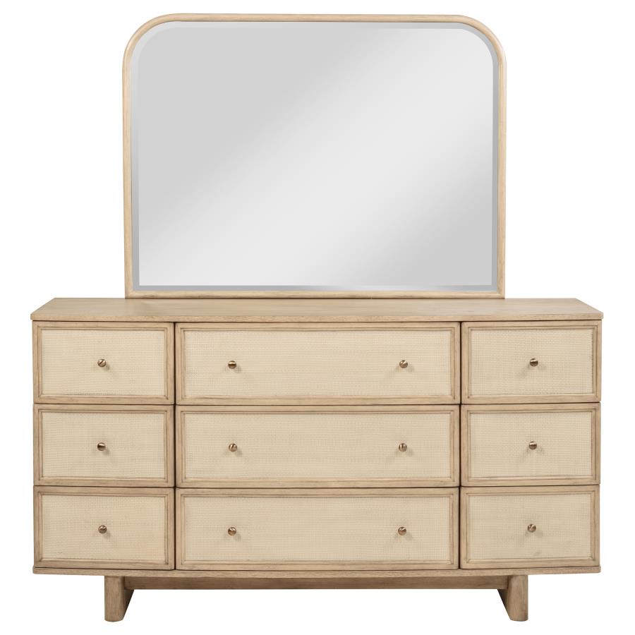 KAILANI 9-DRAWER DRESSER AND MIRROR BEIGE OAK