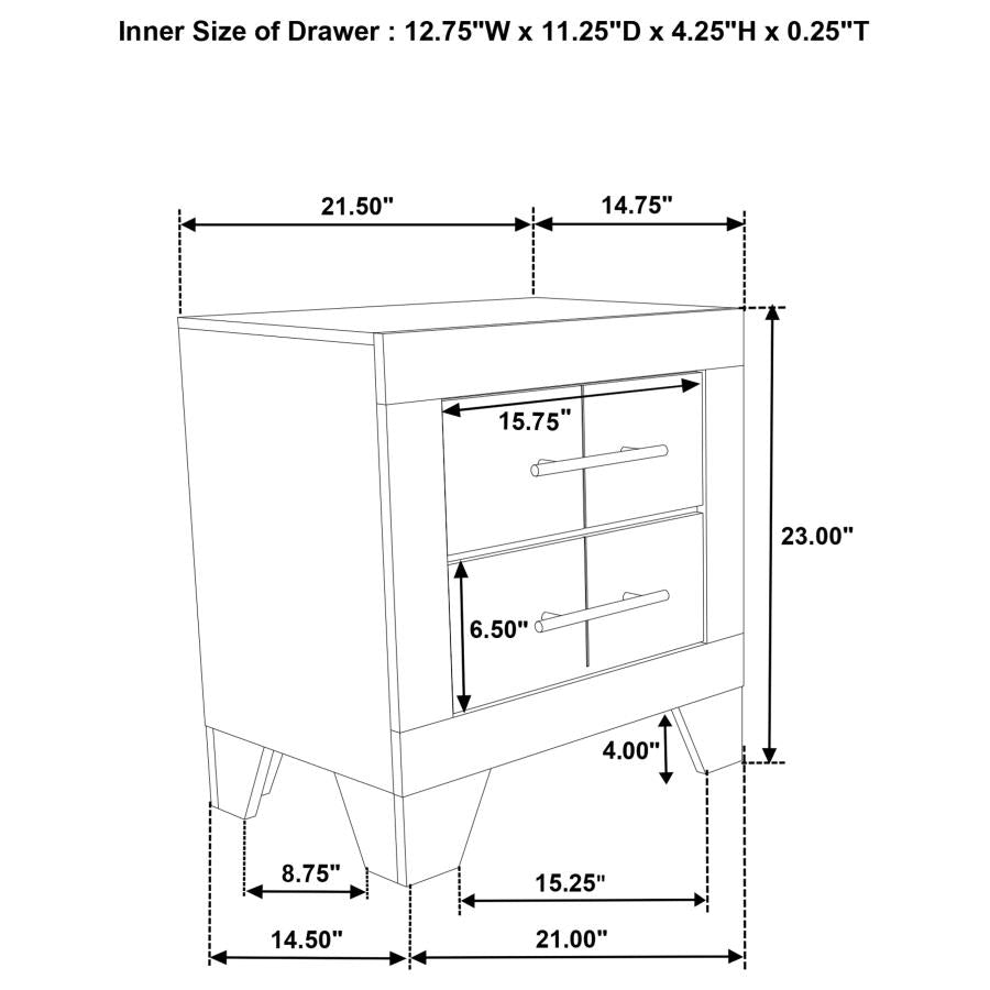 TRENTON 2-DRAWER NIGHTSTAND BEDSIDE TABLE RUSTIC CREAM