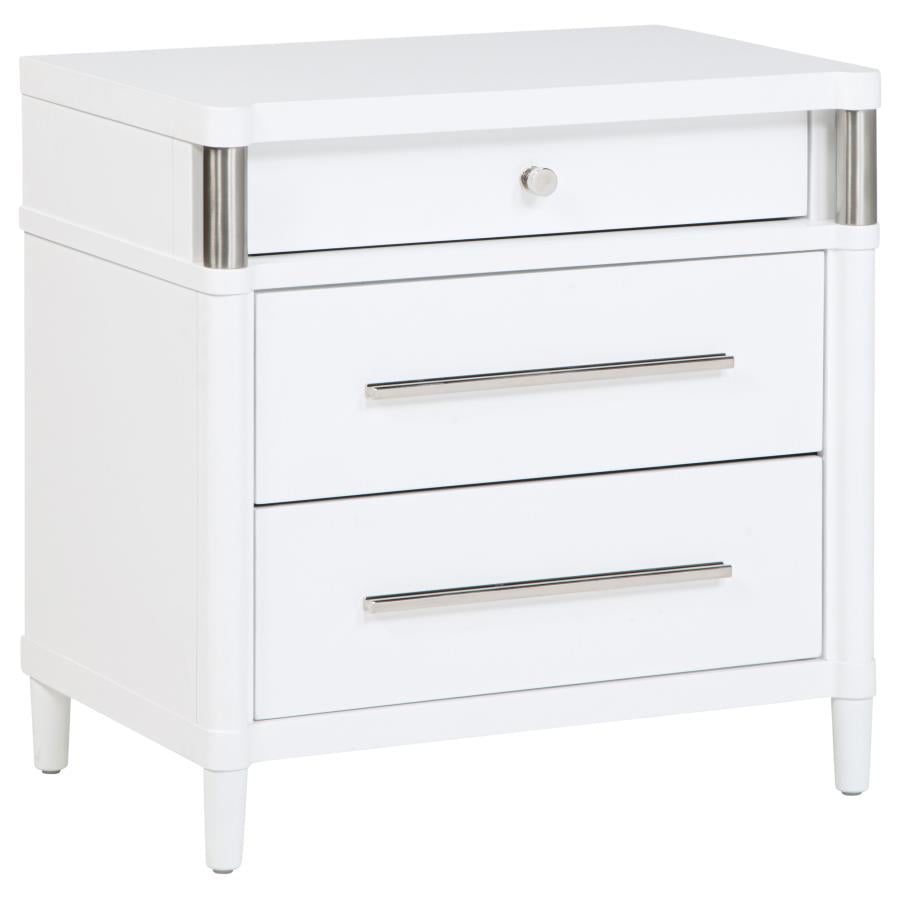 GRACEMONT 3-DRAWER BEDROOM NIGHTSTAND BEDSIDE TABLE WHITE