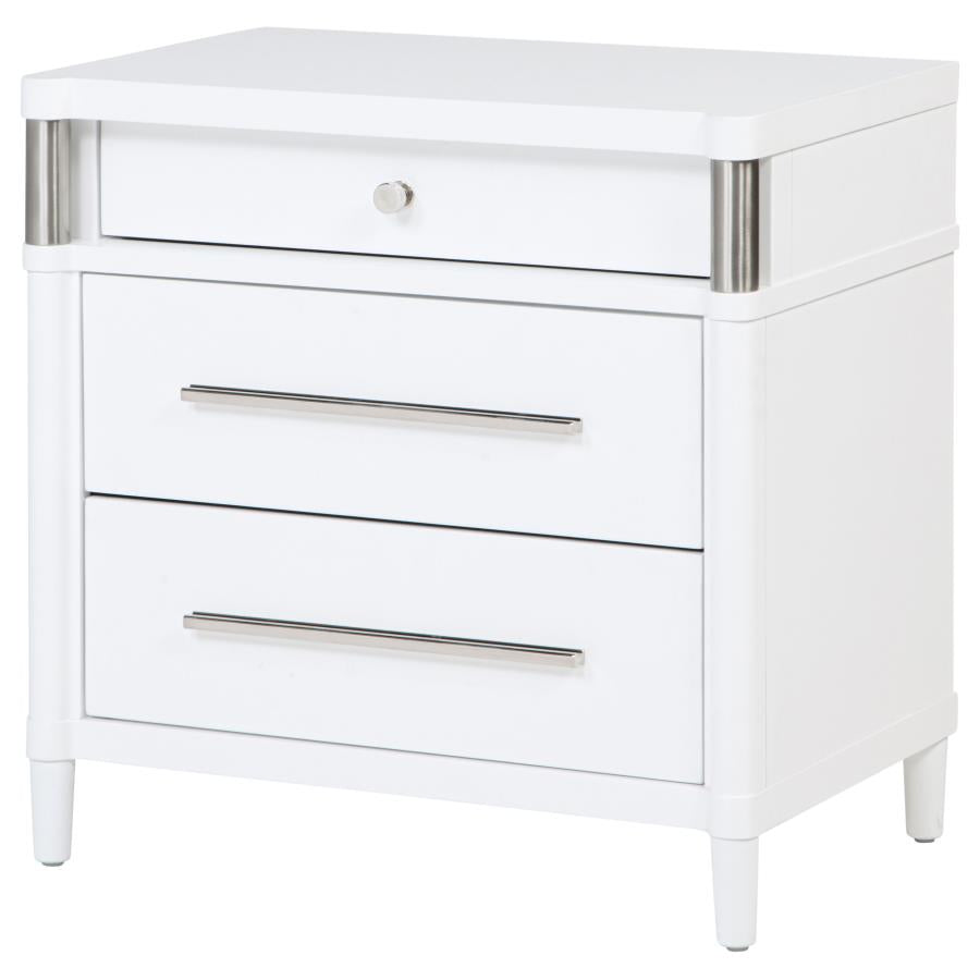 GRACEMONT 3-DRAWER BEDROOM NIGHTSTAND BEDSIDE TABLE WHITE