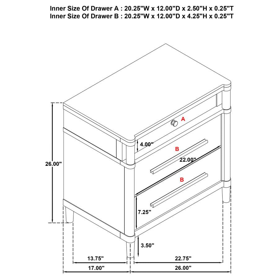 GRACEMONT 3-DRAWER BEDROOM NIGHTSTAND BEDSIDE TABLE WHITE