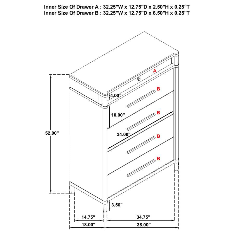 GRACEMONT 5-DRAWER BEDROOM CHEST OF DRAWERS WHITE