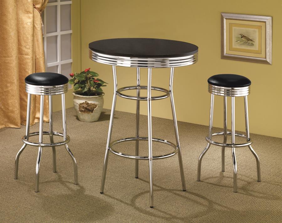 RETRO 3-PIECE ROUND 1950S BISTRO PUB BAR TABLE SET