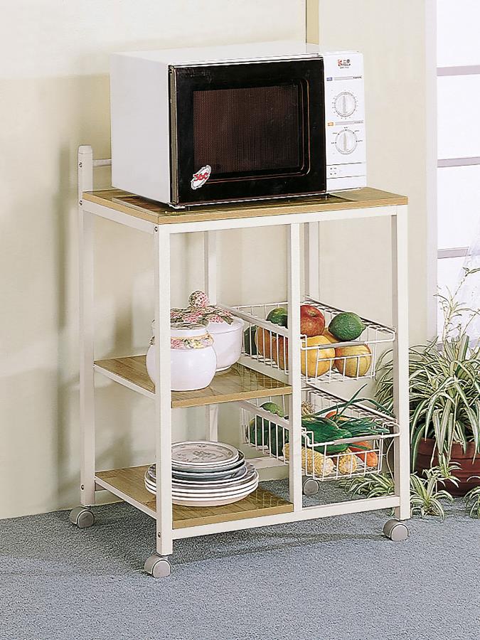 KELVIN 2-SHELF MOBILE KITCHEN CART NATURAL BROWN AND WHITE