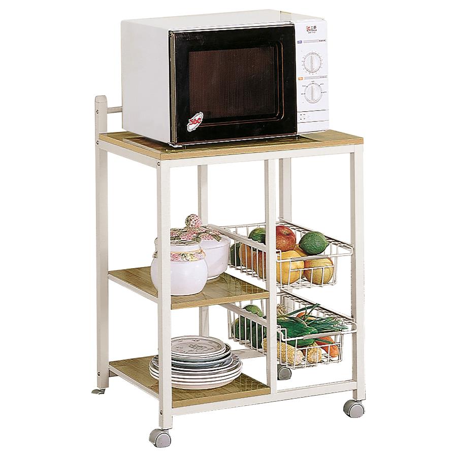 KELVIN 2-SHELF MOBILE KITCHEN CART NATURAL BROWN AND WHITE