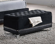 BARZINI VELVET UPHOLSTERED TUFTED STORAGE BENCH BLACK