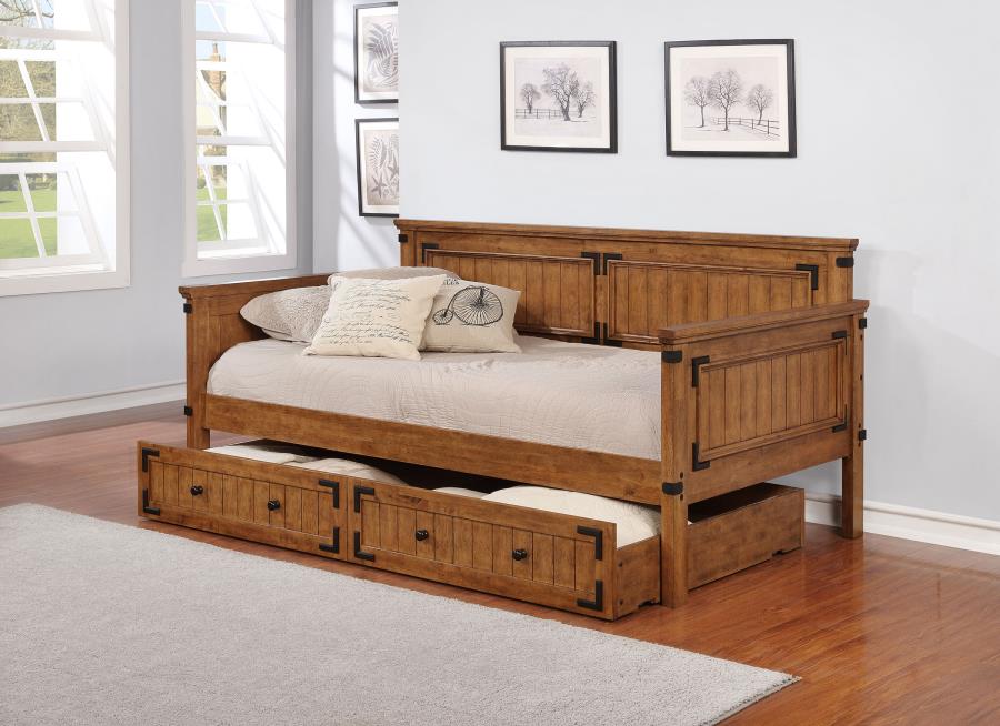 OAKDALE WOOD TWIN DAYBED WITH TRUNDLE RUSTIC HONEY