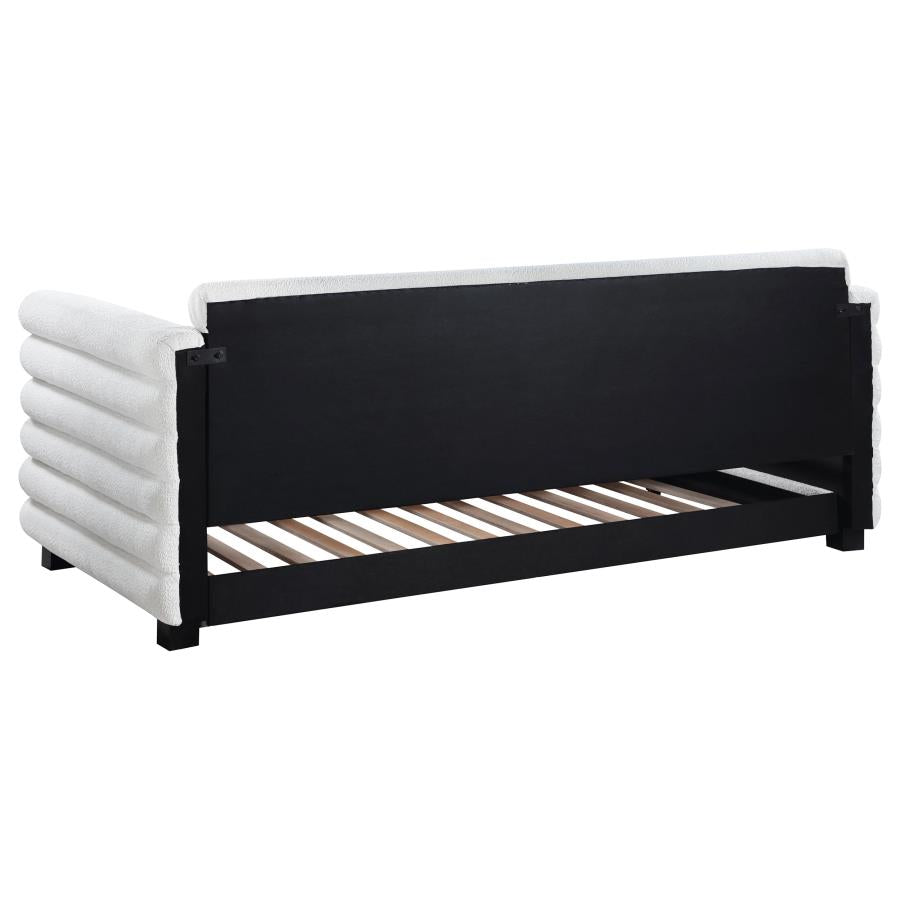 PATRICIA BOUCLE UPHOLSTERED TWIN DAY BED WITH TRUNDLE WHITE