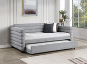 PATRICIA BOUCLE UPHOLSTERED TWIN DAY BED WITH TRUNDLE GREY