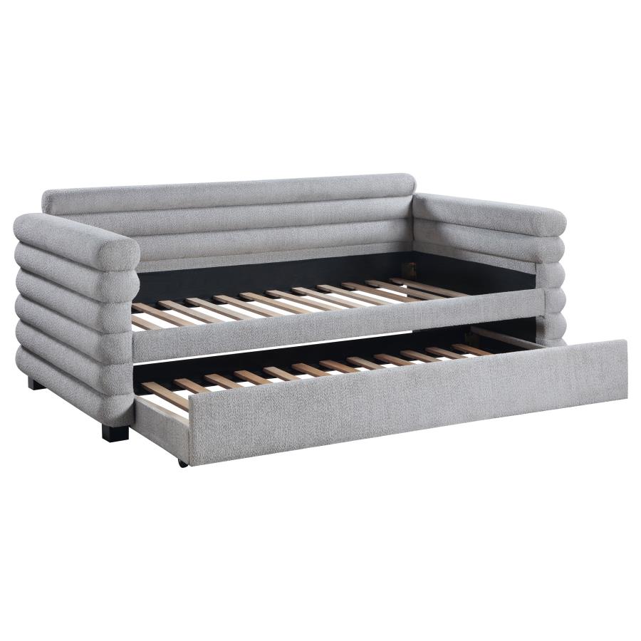 PATRICIA BOUCLE UPHOLSTERED TWIN DAY BED WITH TRUNDLE GREY