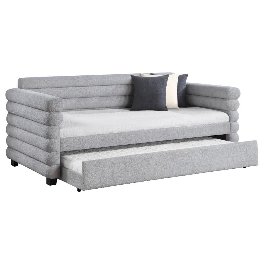 PATRICIA BOUCLE UPHOLSTERED TWIN DAY BED WITH TRUNDLE GREY