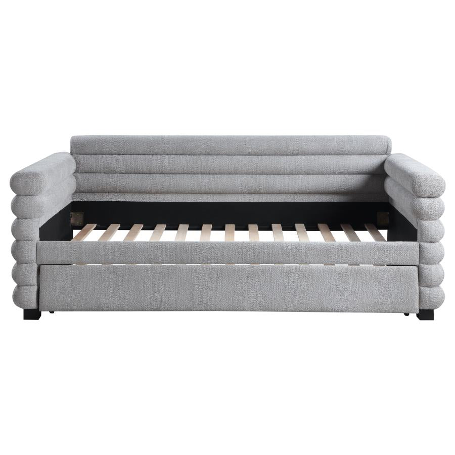 PATRICIA BOUCLE UPHOLSTERED TWIN DAY BED WITH TRUNDLE GREY