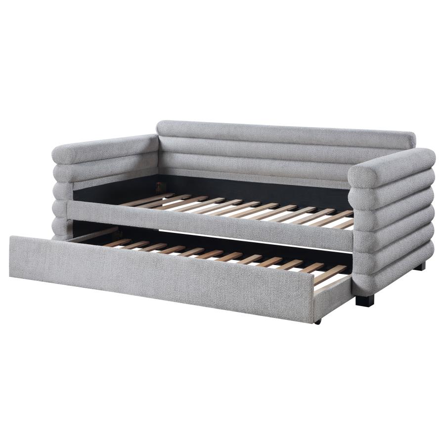 PATRICIA BOUCLE UPHOLSTERED TWIN DAY BED WITH TRUNDLE GREY