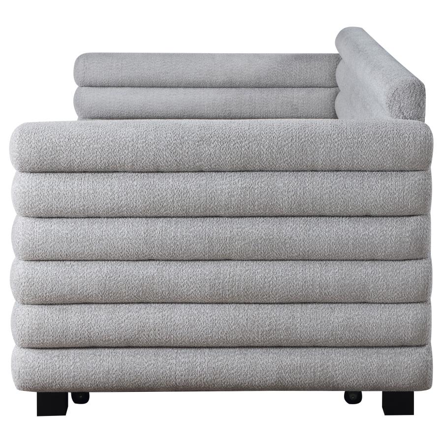 PATRICIA BOUCLE UPHOLSTERED TWIN DAY BED WITH TRUNDLE GREY