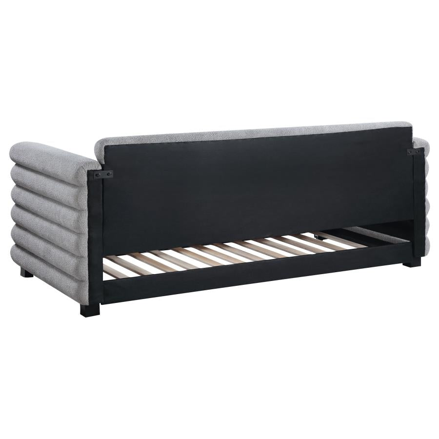 PATRICIA BOUCLE UPHOLSTERED TWIN DAY BED WITH TRUNDLE GREY