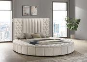 SONYA UPHOLSTERED QUEEN ROUND STORAGE BED IVORY
