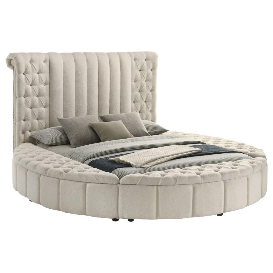 SONYA UPHOLSTERED QUEEN ROUND STORAGE BED IVORY