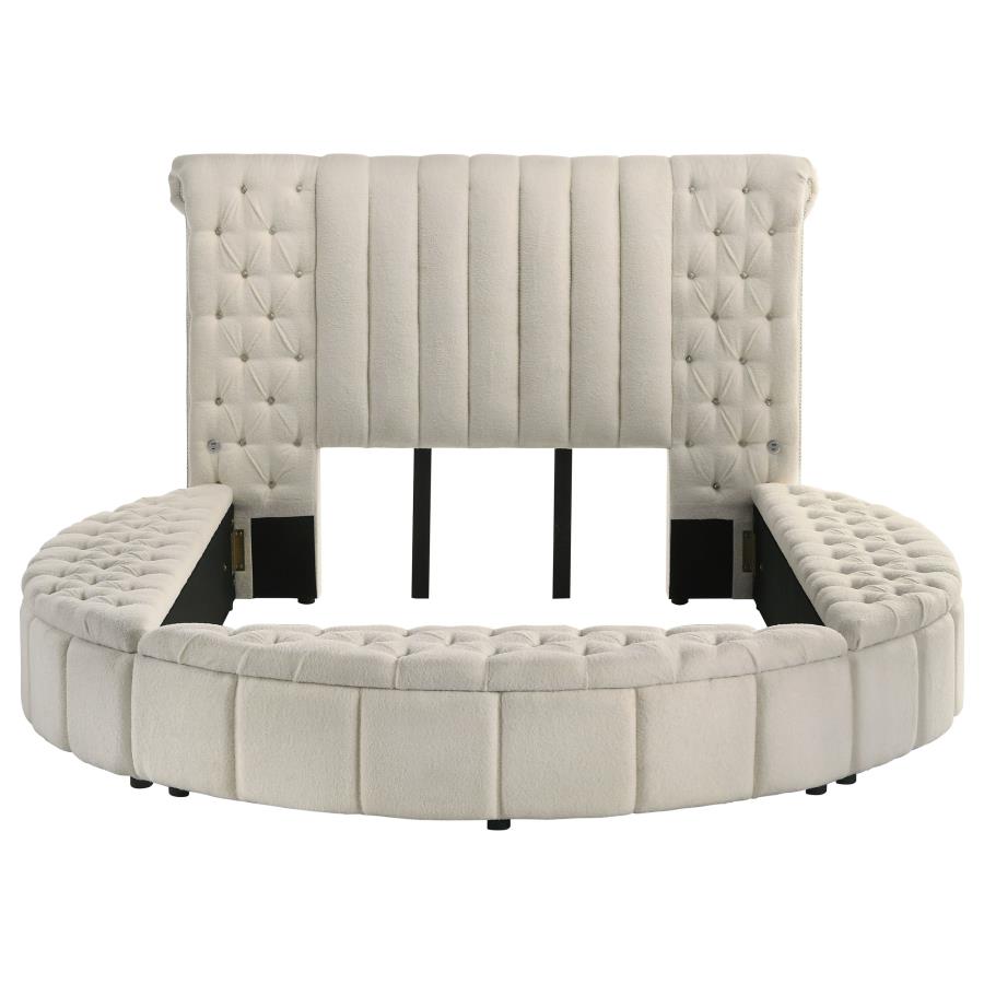SONYA UPHOLSTERED QUEEN ROUND STORAGE BED IVORY