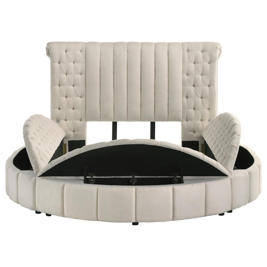 SONYA UPHOLSTERED QUEEN ROUND STORAGE BED IVORY