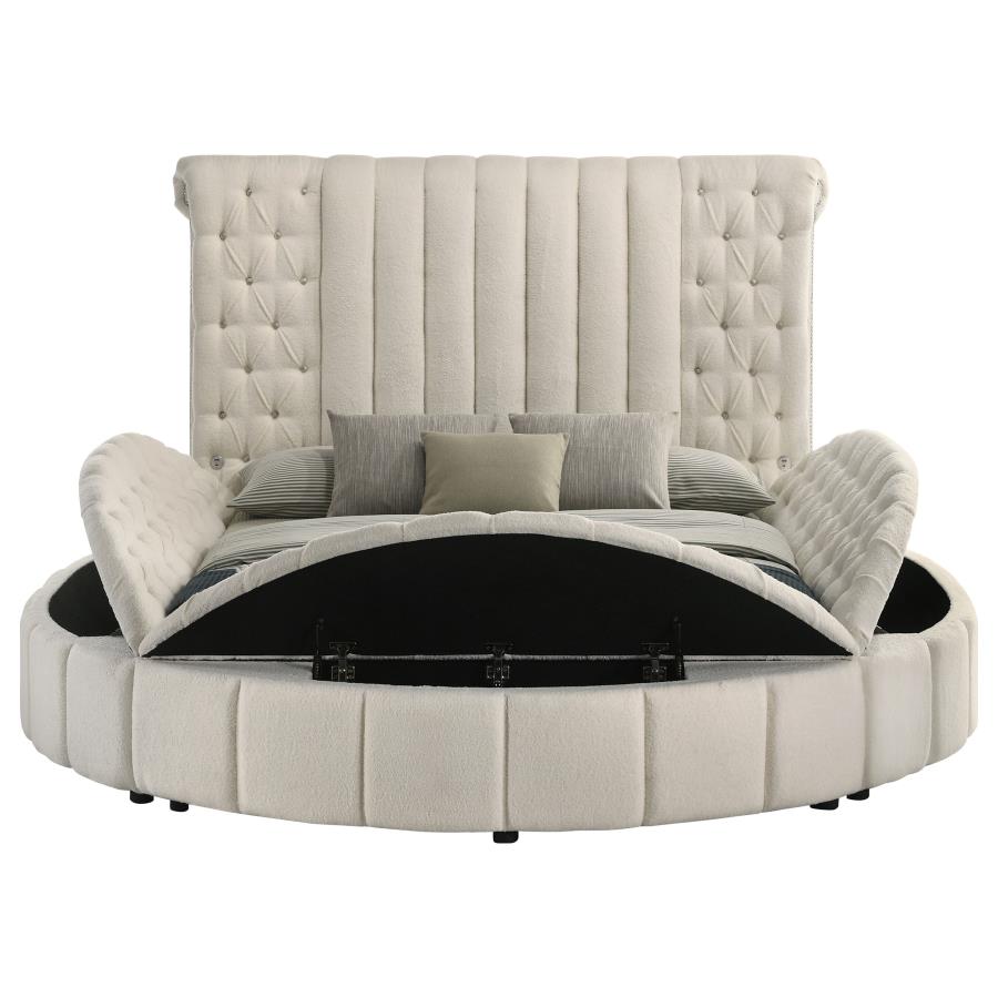 SONYA UPHOLSTERED QUEEN ROUND STORAGE BED IVORY