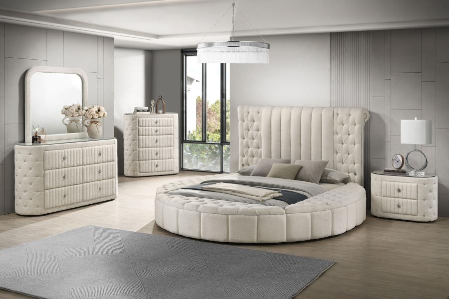SONYA UPHOLSTERED QUEEN ROUND STORAGE BED IVORY
