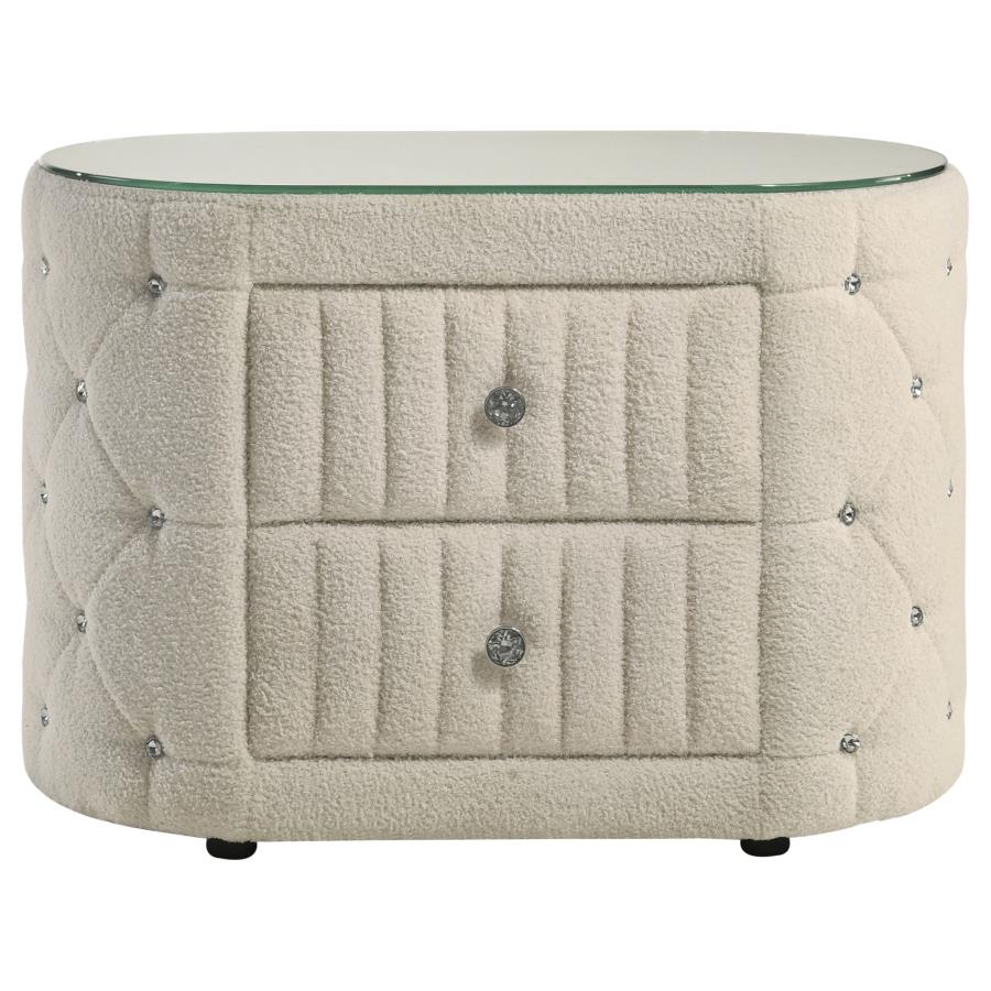 SONYA 2-DRAWER UPHOLSTERED NIGHTSTAND BEDSIDE TABLE IVORY