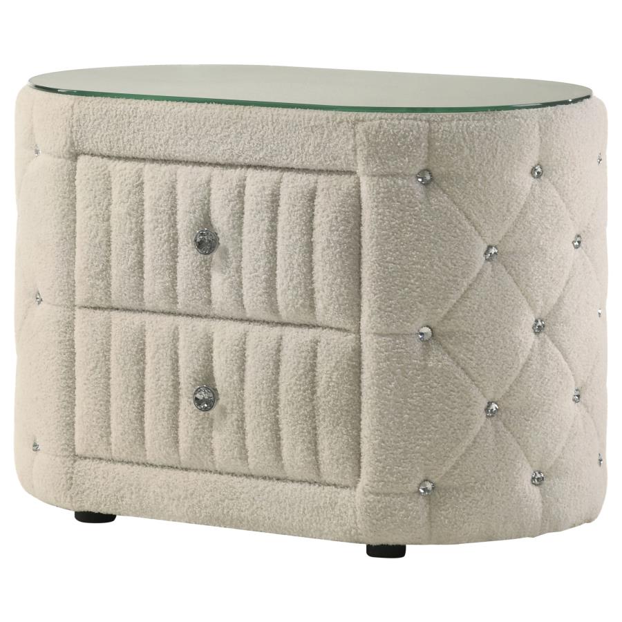 SONYA 2-DRAWER UPHOLSTERED NIGHTSTAND BEDSIDE TABLE IVORY