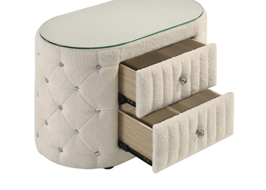 SONYA 2-DRAWER UPHOLSTERED NIGHTSTAND BEDSIDE TABLE IVORY