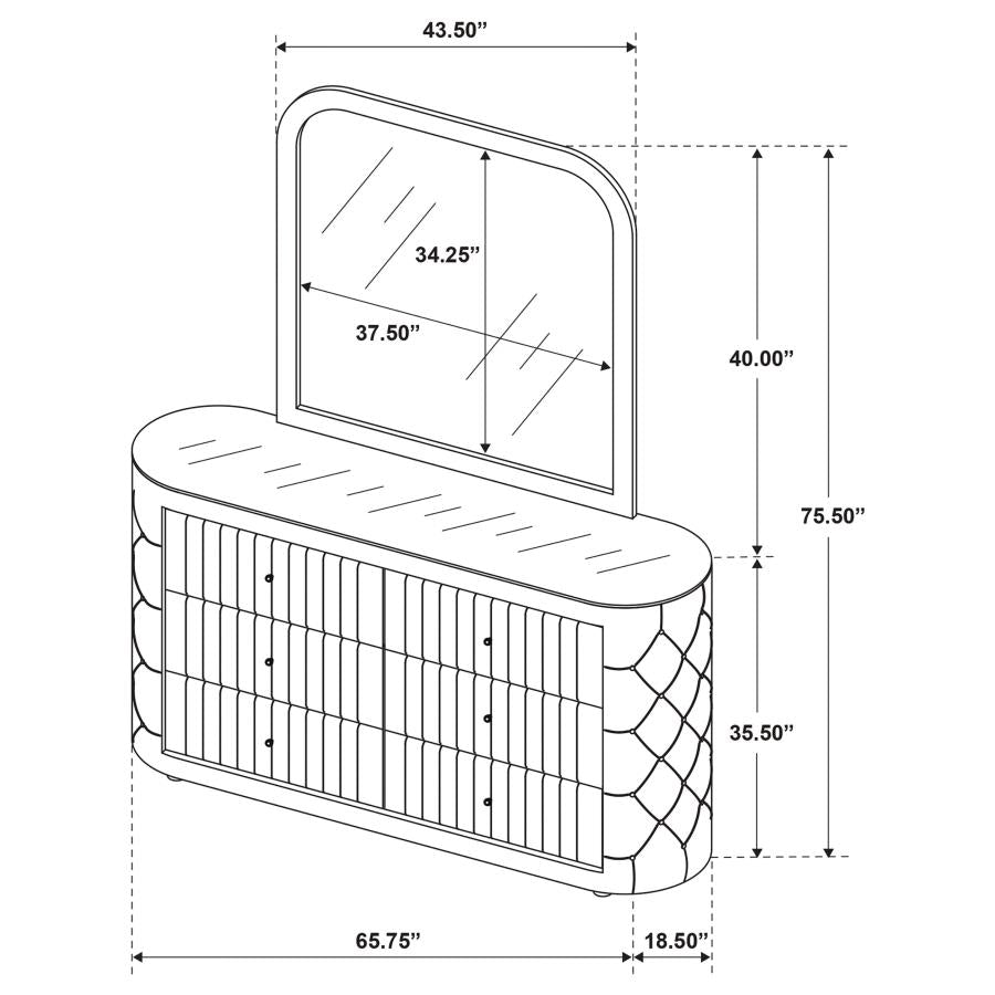 SONYA 6-DRAWER UPHOLSTERED BEDROOM DRESSER WITH MIRROR IVORY
