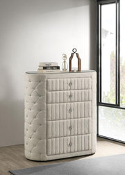 SONYA 5-DRAWER UPHOLSTERED BEDROOM CHEST OF DRAWERS IVORY