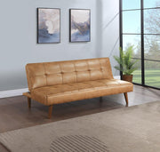 JENSON UPHOLSTERED TUFTED CONVERTIBLE SOFA BED SADDLE BROWN
