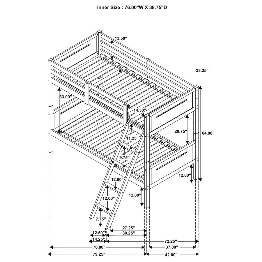 LITTLETON WOOD TWIN OVER TWIN BUNK BED