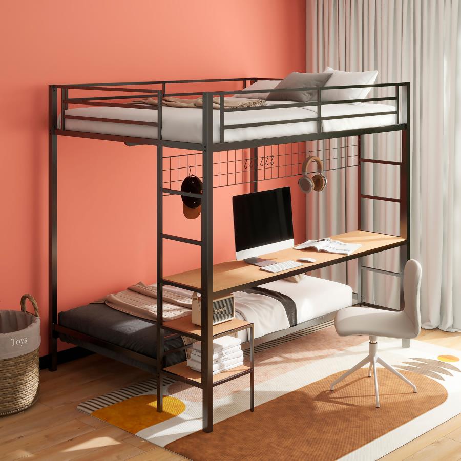 CAMPUS METAL FULL OVER TWIN WORKSTATION BUNK BED