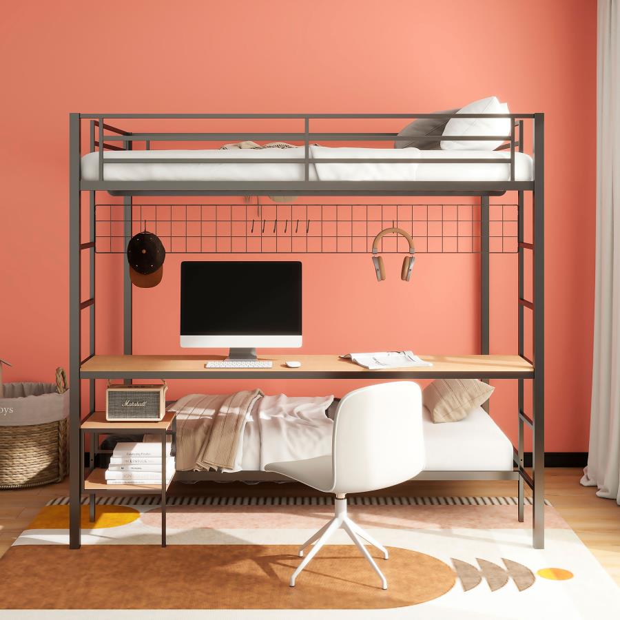 CAMPUS METAL FULL OVER TWIN WORKSTATION BUNK BED