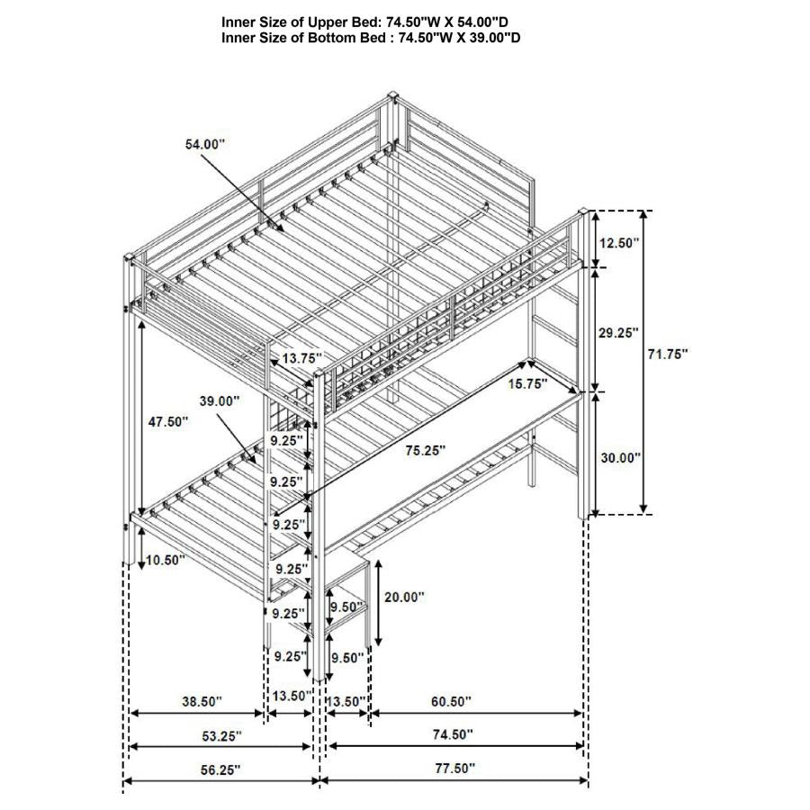 CAMPUS METAL FULL OVER TWIN WORKSTATION BUNK BED