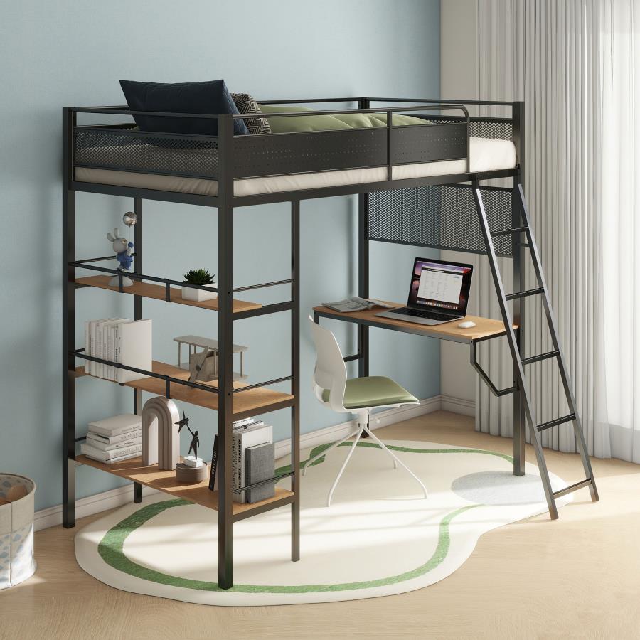 CAMPUS 3-SHELF METAL TWIN WORKSTATION LOFT BED MATTE WHITE
