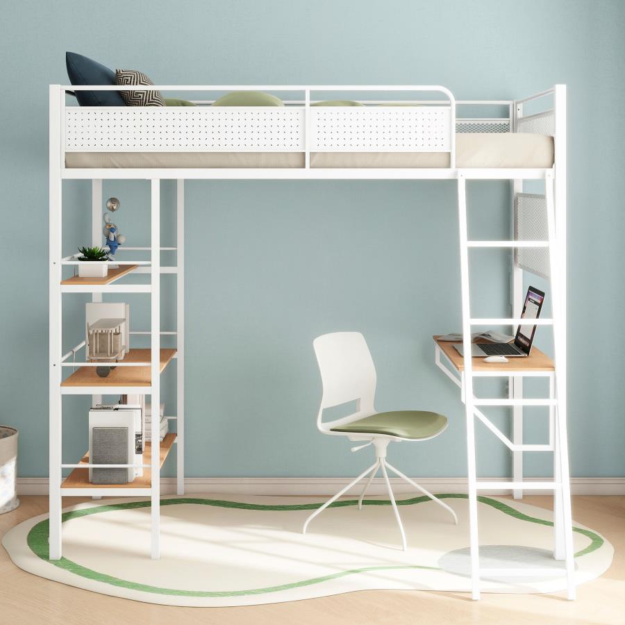 CAMPUS 3-SHELF METAL TWIN WORKSTATION LOFT BED MATTE WHITE